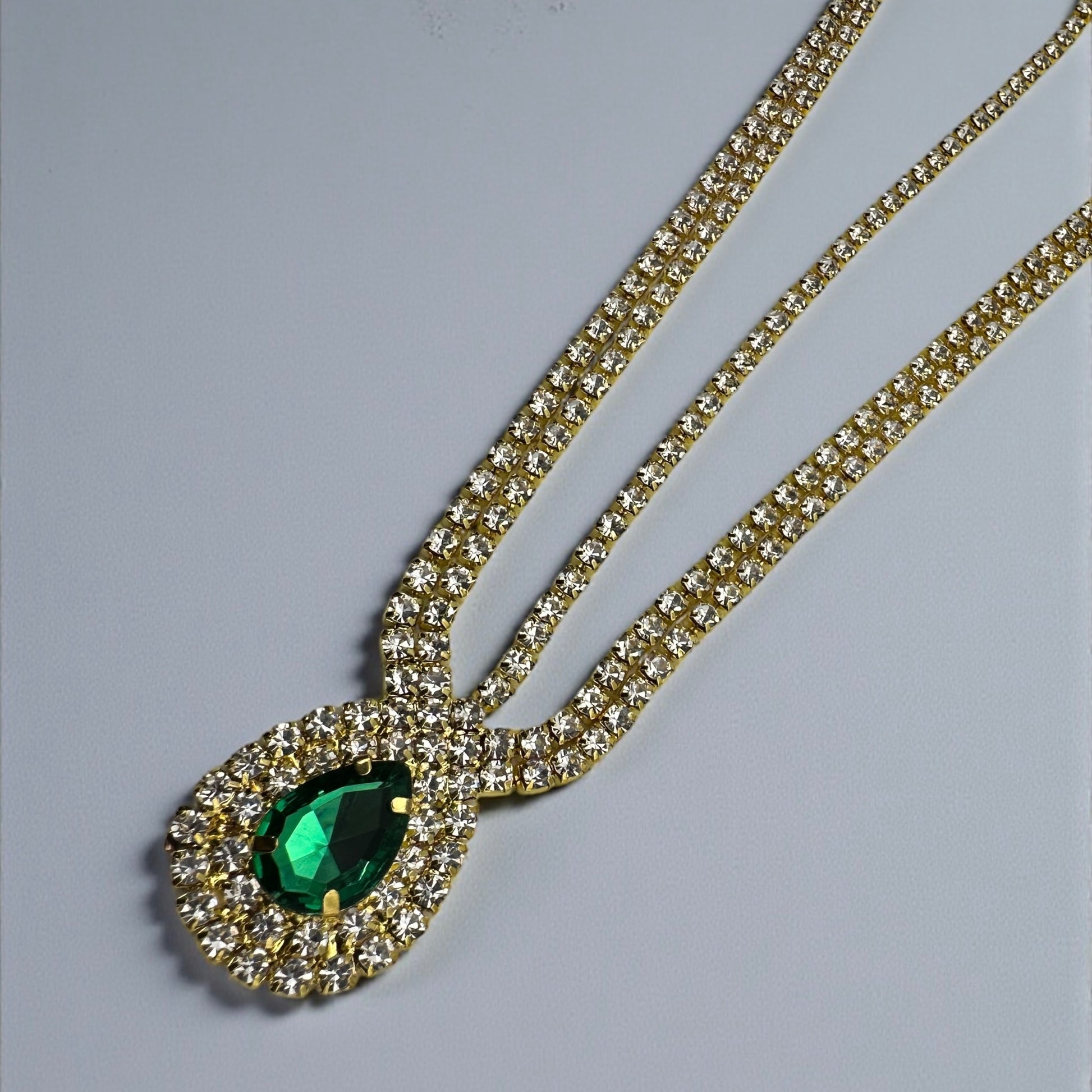 Emerald Crystal Teardrop Rhinestone Headpiece – Multi-Strand Forehead Jewellery in Gold & Silver - Fatisha Boutique #