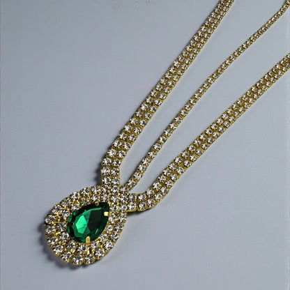 Emerald Crystal Teardrop Rhinestone Headpiece – Multi-Strand Forehead Jewellery in Gold & Silver - Fatisha Boutique #