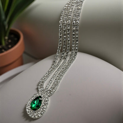 Emerald Crystal Teardrop Rhinestone Headpiece – Multi-Strand Forehead Jewellery in Gold & Silver - Fatisha Boutique #