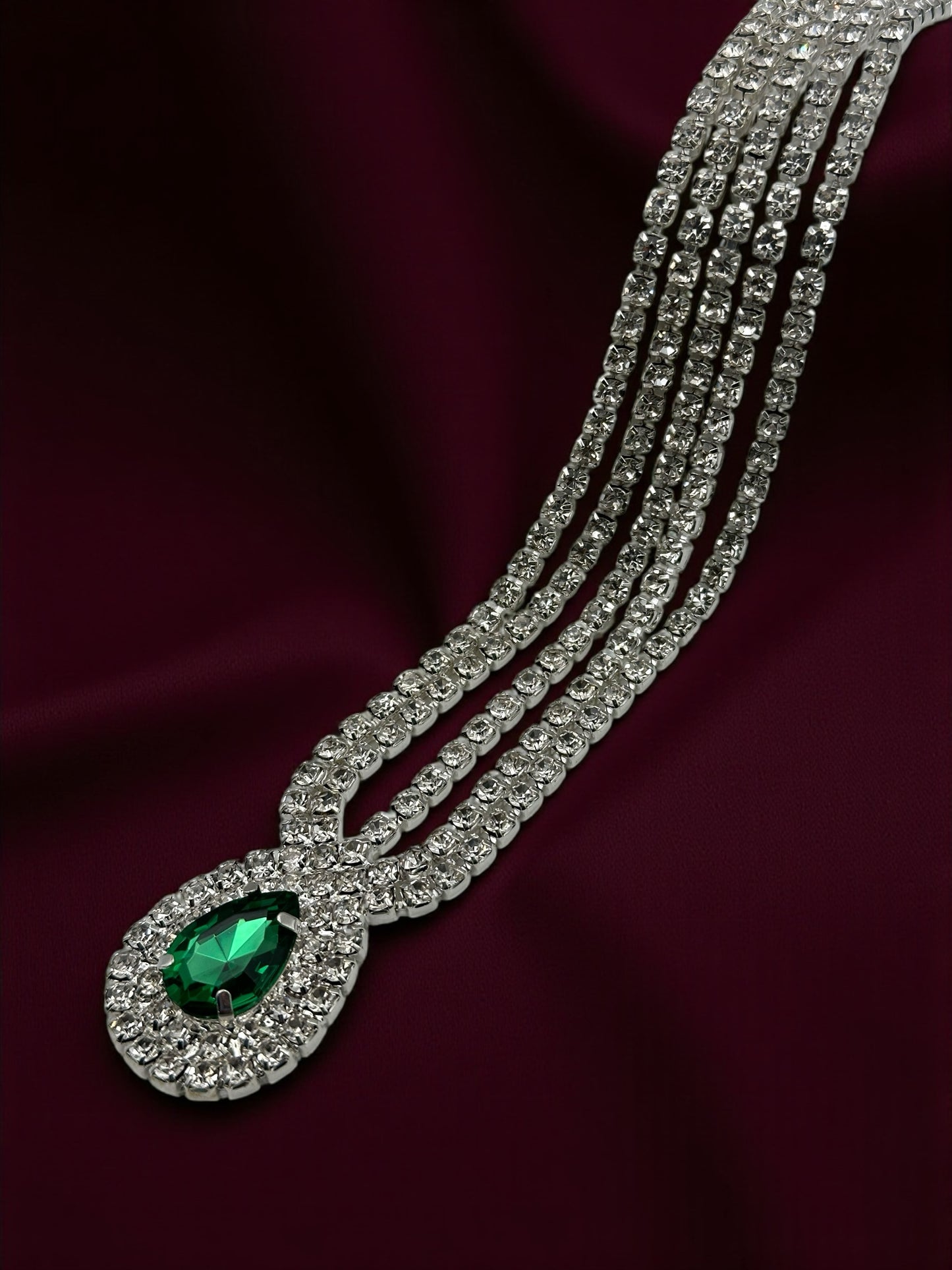 Emerald Crystal Teardrop Rhinestone Headpiece – Multi-Strand Forehead Jewellery in Gold & Silver - Fatisha Boutique #