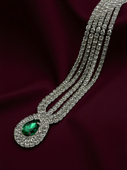 Emerald Crystal Teardrop Rhinestone Headpiece – Multi-Strand Forehead Jewellery in Gold & Silver - Fatisha Boutique #