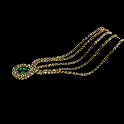 Emerald Crystal Teardrop Rhinestone Headpiece – Multi-Strand Forehead Jewellery in Gold & Silver - Fatisha Boutique #