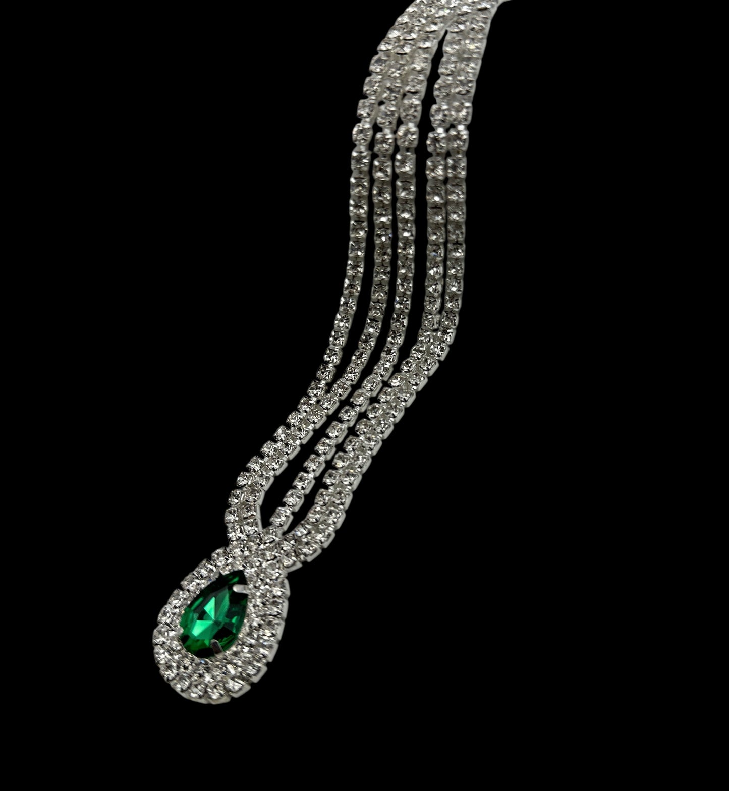 Emerald Crystal Teardrop Rhinestone Headpiece – Multi-Strand Forehead Jewellery in Gold & Silver - Fatisha Boutique #