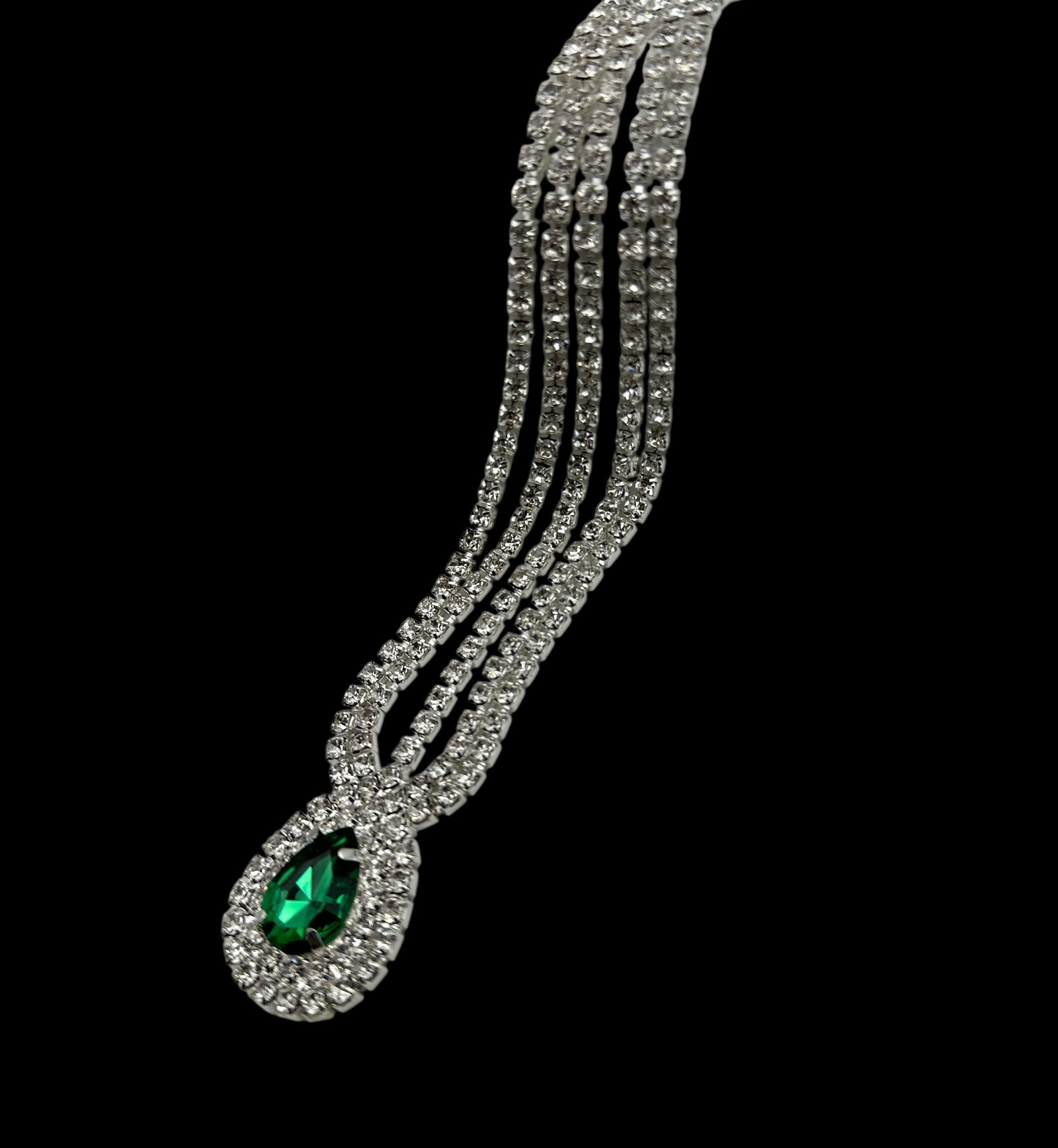 Emerald Crystal Teardrop Rhinestone Headpiece – Multi-Strand Forehead Jewellery in Gold & Silver - Fatisha Boutique #