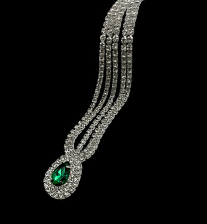 Emerald Crystal Teardrop Rhinestone Headpiece – Multi-Strand Forehead Jewellery in Gold & Silver - Fatisha Boutique #
