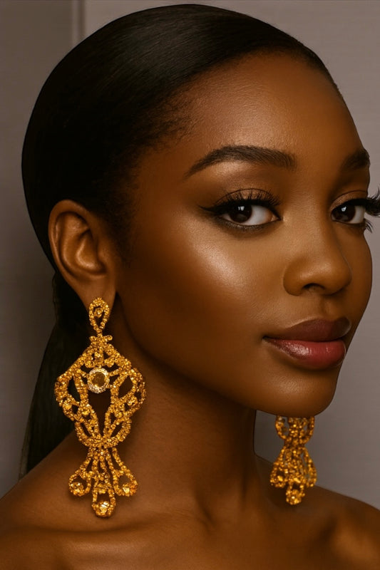 Opulent Long Rhinestone Earrings – Statement Crystal Tassel Sparkle - Fatisha Boutique #