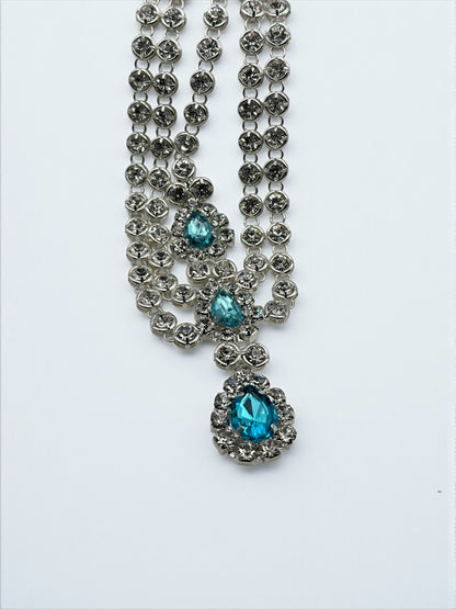 Blue Crystal Tassel Headpiece – Multi-Layered Rhinestone Forehead Hair Jewellery in Gold & Silver - Fatisha Boutique #