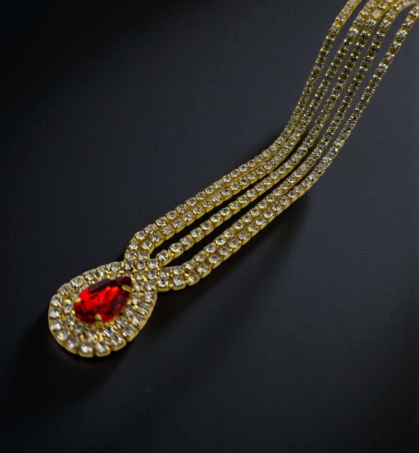 Bold Red Crystal Teardrop Rhinestone Headpiece – Multi-Strand Forehead Jewellery in Gold & Silver - Fatisha Boutique #