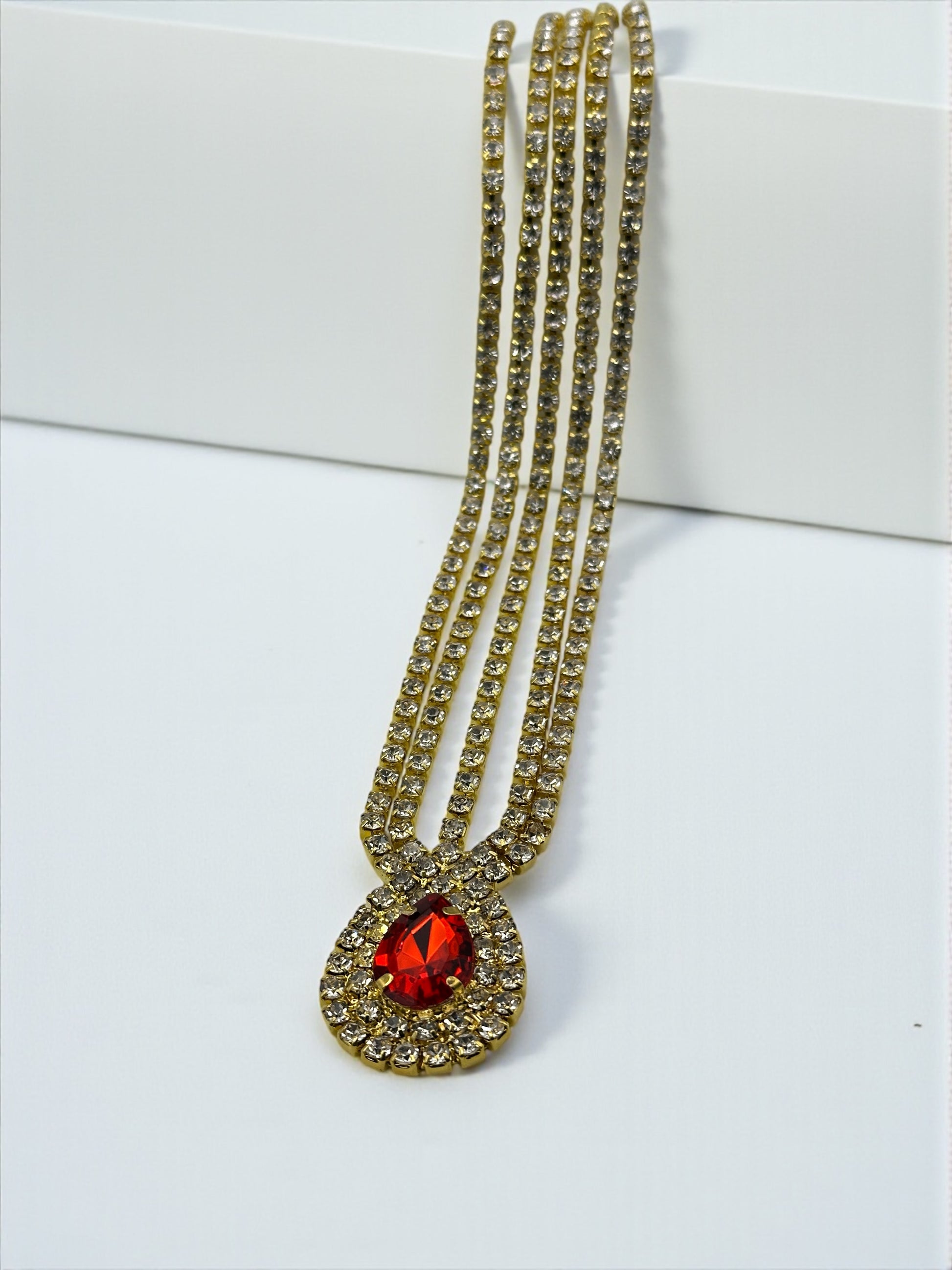 Bold Red Crystal Teardrop Rhinestone Headpiece – Multi-Strand Forehead Jewellery in Gold & Silver - Fatisha Boutique #