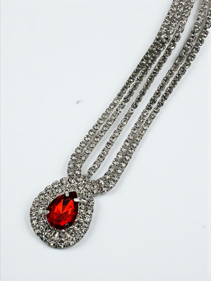 Bold Red Crystal Teardrop Rhinestone Headpiece – Multi-Strand Forehead Jewellery in Gold & Silver - Fatisha Boutique #