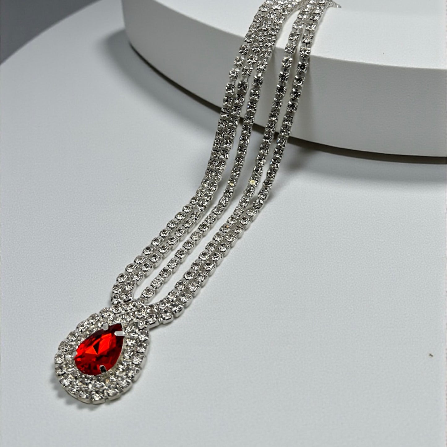 Bold Red Crystal Teardrop Rhinestone Headpiece – Multi-Strand Forehead Jewellery in Gold & Silver - Fatisha Boutique #