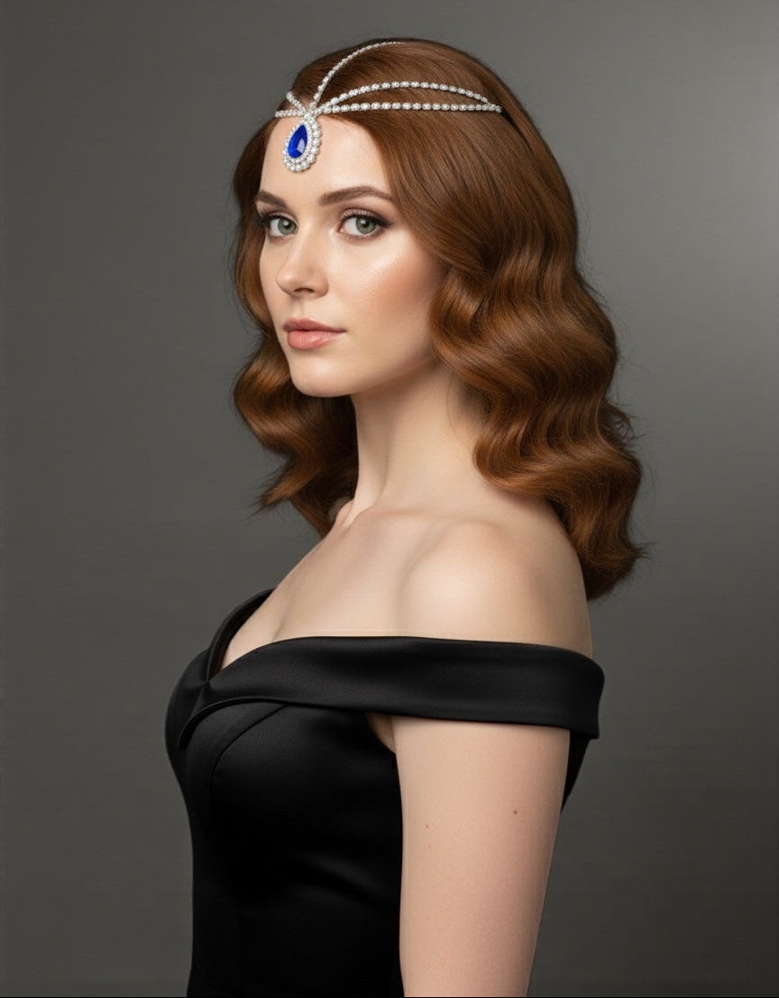 Royal Blue Teardrop Rhinestone Head Chain – Luxury Statement Crystal Forehead Jewellery - Fatisha Boutique #