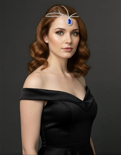 Royal Blue Teardrop Rhinestone Head Chain – Luxury Statement Crystal Forehead Jewellery - Fatisha Boutique #