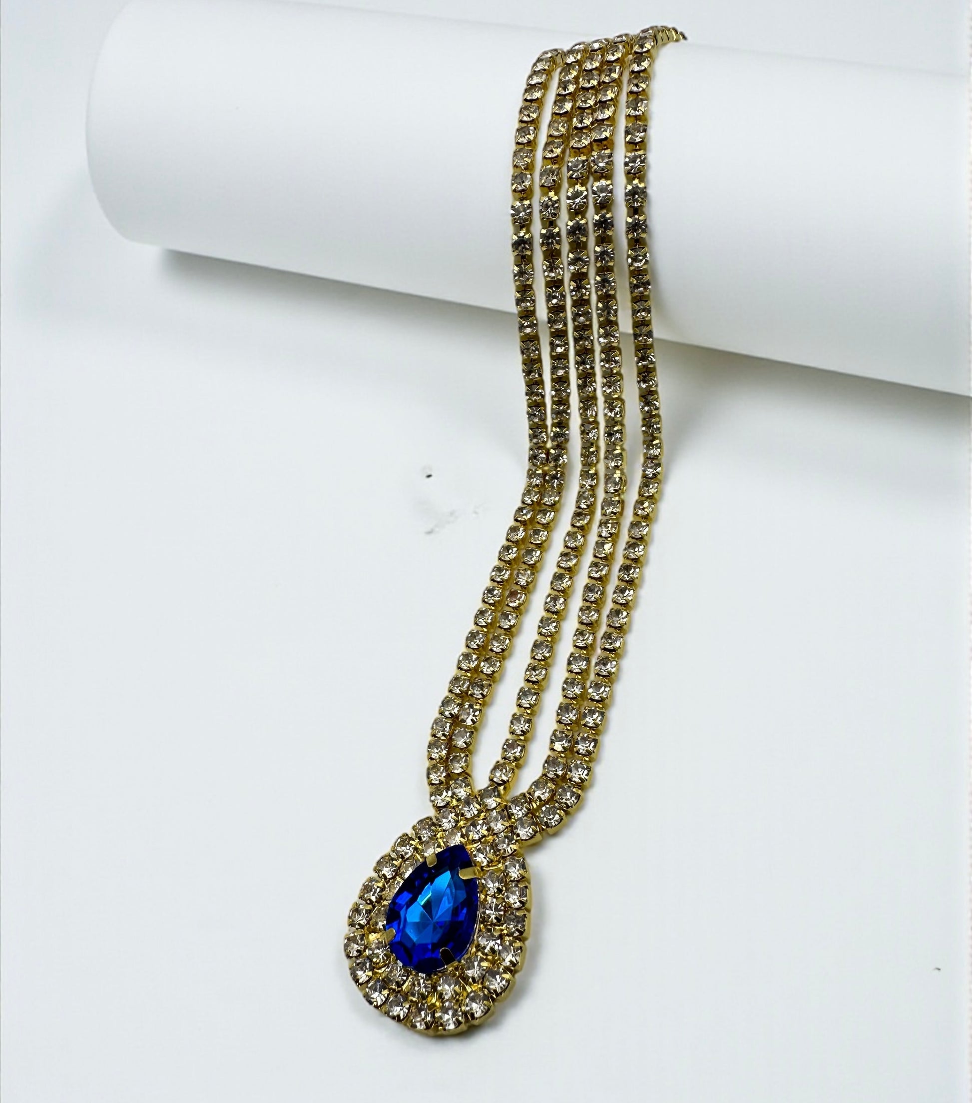 Royal Blue Teardrop Rhinestone Head Chain – Luxury Statement Crystal Forehead Jewellery - Fatisha Boutique #
