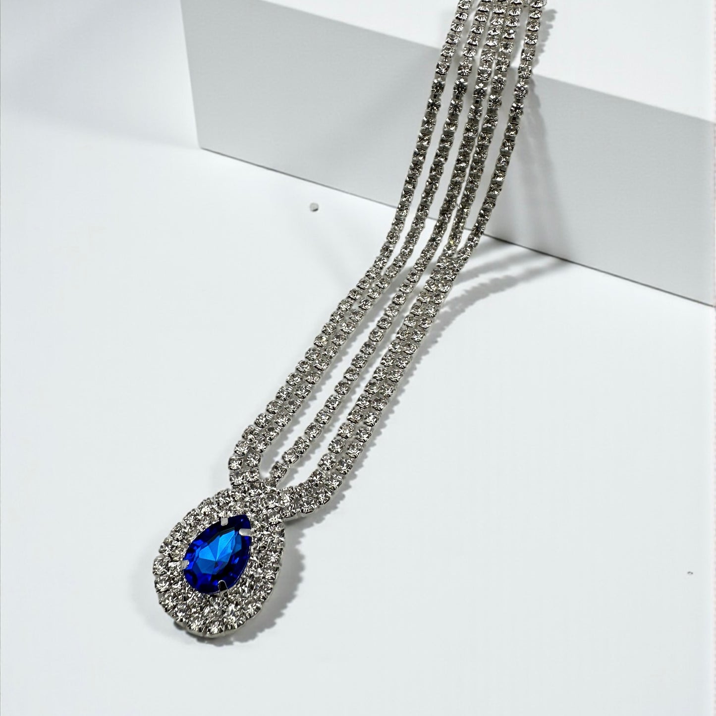 Royal Blue Teardrop Rhinestone Head Chain – Luxury Statement Crystal Forehead Jewellery - Fatisha Boutique #