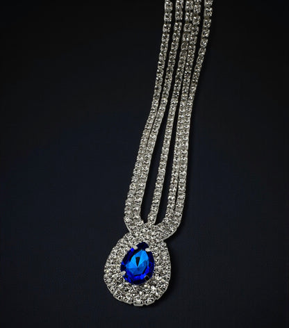 Royal Blue Teardrop Rhinestone Head Chain – Luxury Statement Crystal Forehead Jewellery - Fatisha Boutique #