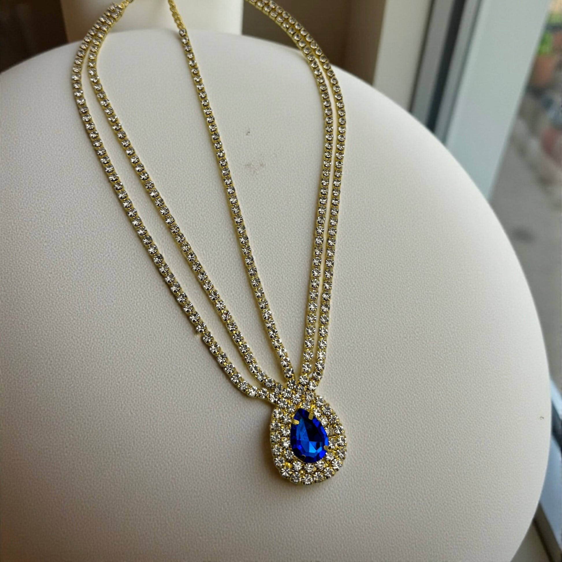 Royal Blue Teardrop Rhinestone Head Chain – Luxury Statement Crystal Forehead Jewellery - Fatisha Boutique #