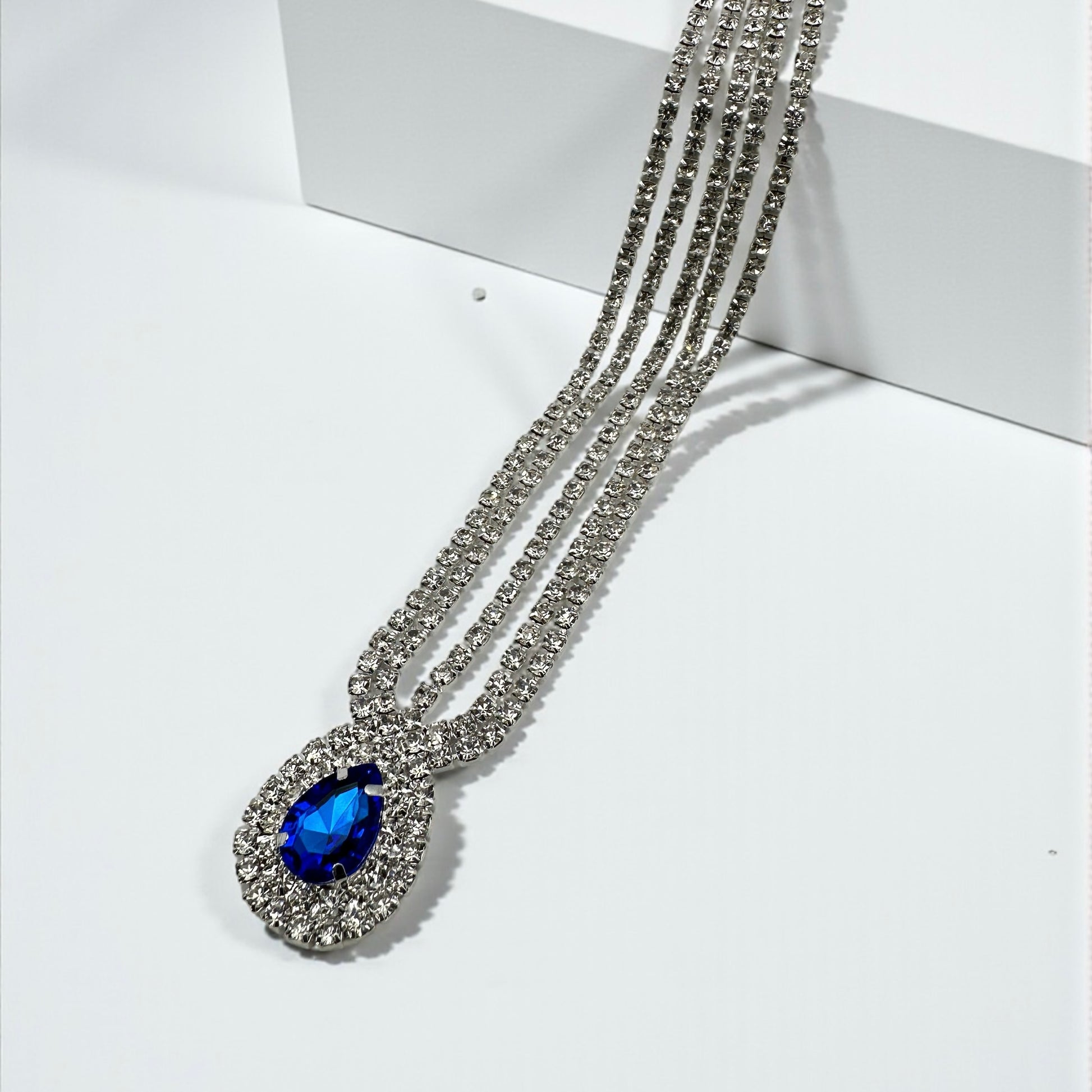 Royal Blue Teardrop Rhinestone Head Chain – Luxury Statement Crystal Forehead Jewellery - Fatisha Boutique #