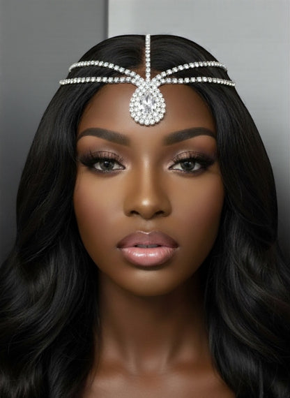 Glamorous Teardrop Crystal Forehead Headpiece – Multi-Strand Bridal Hair Jewellery in Gold & Silver - Fatisha Boutique #