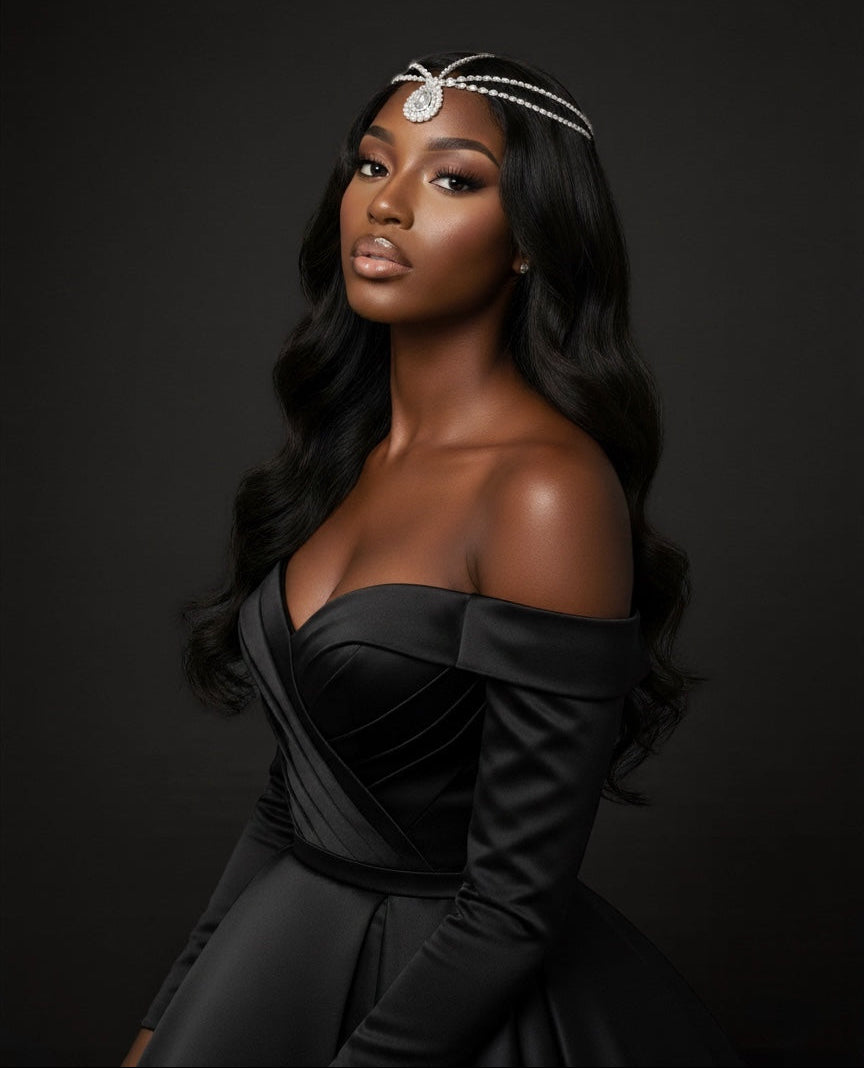 Glamorous Teardrop Crystal Forehead Headpiece – Multi-Strand Bridal Hair Jewellery in Gold & Silver - Fatisha Boutique #