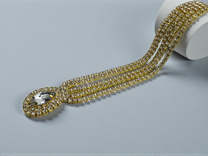 Glamorous Teardrop Crystal Forehead Headpiece – Multi-Strand Bridal Hair Jewellery in Gold & Silver - Fatisha Boutique #