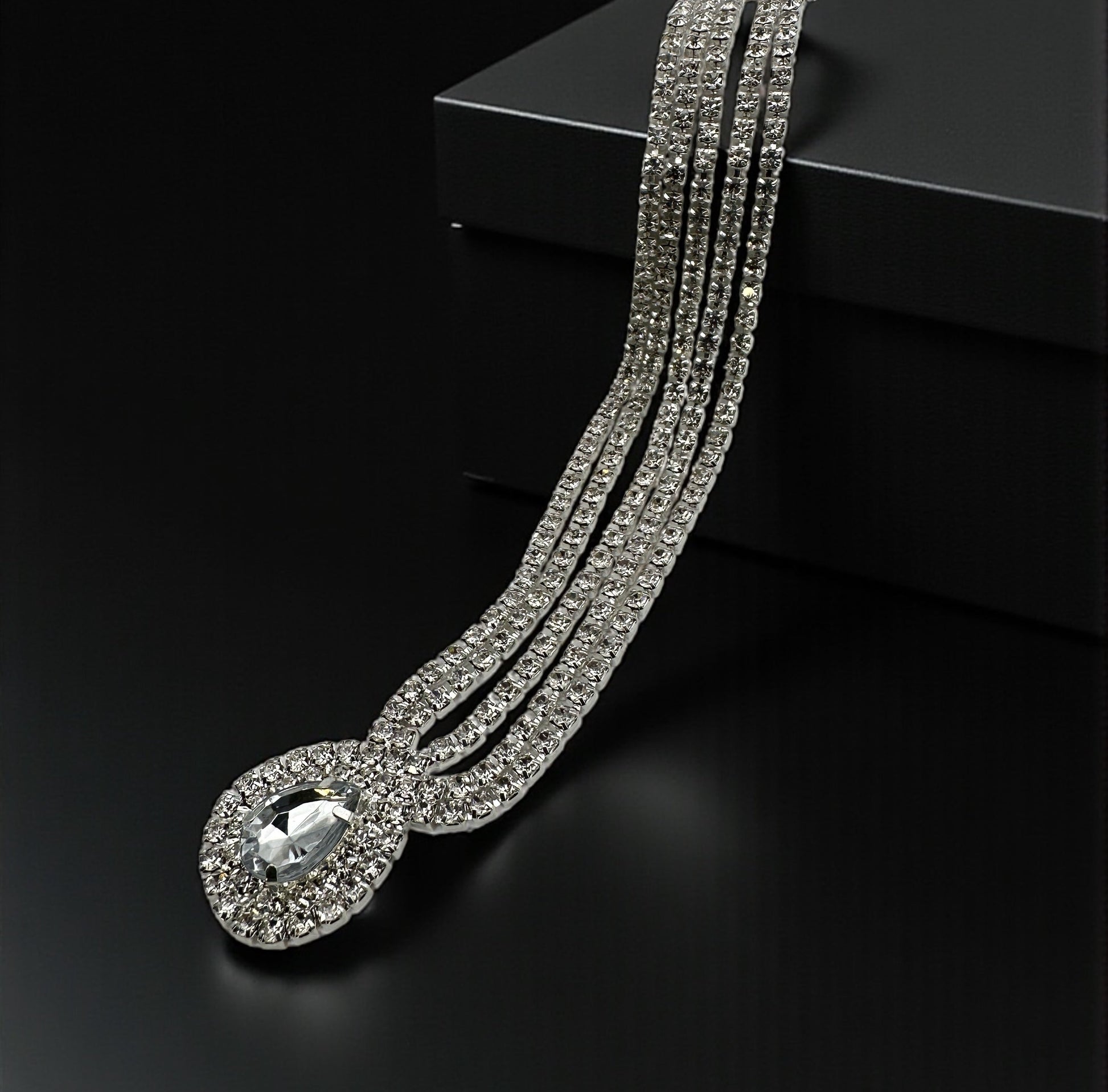 Glamorous Teardrop Crystal Forehead Headpiece – Multi-Strand Bridal Hair Jewellery in Gold & Silver - Fatisha Boutique #