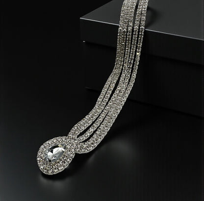 Glamorous Teardrop Crystal Forehead Headpiece – Multi-Strand Bridal Hair Jewellery in Gold & Silver - Fatisha Boutique #