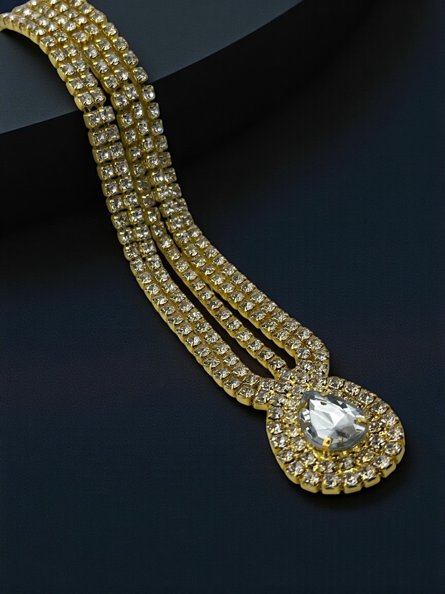 Glamorous Teardrop Crystal Forehead Headpiece – Multi-Strand Bridal Hair Jewellery in Gold & Silver - Fatisha Boutique #