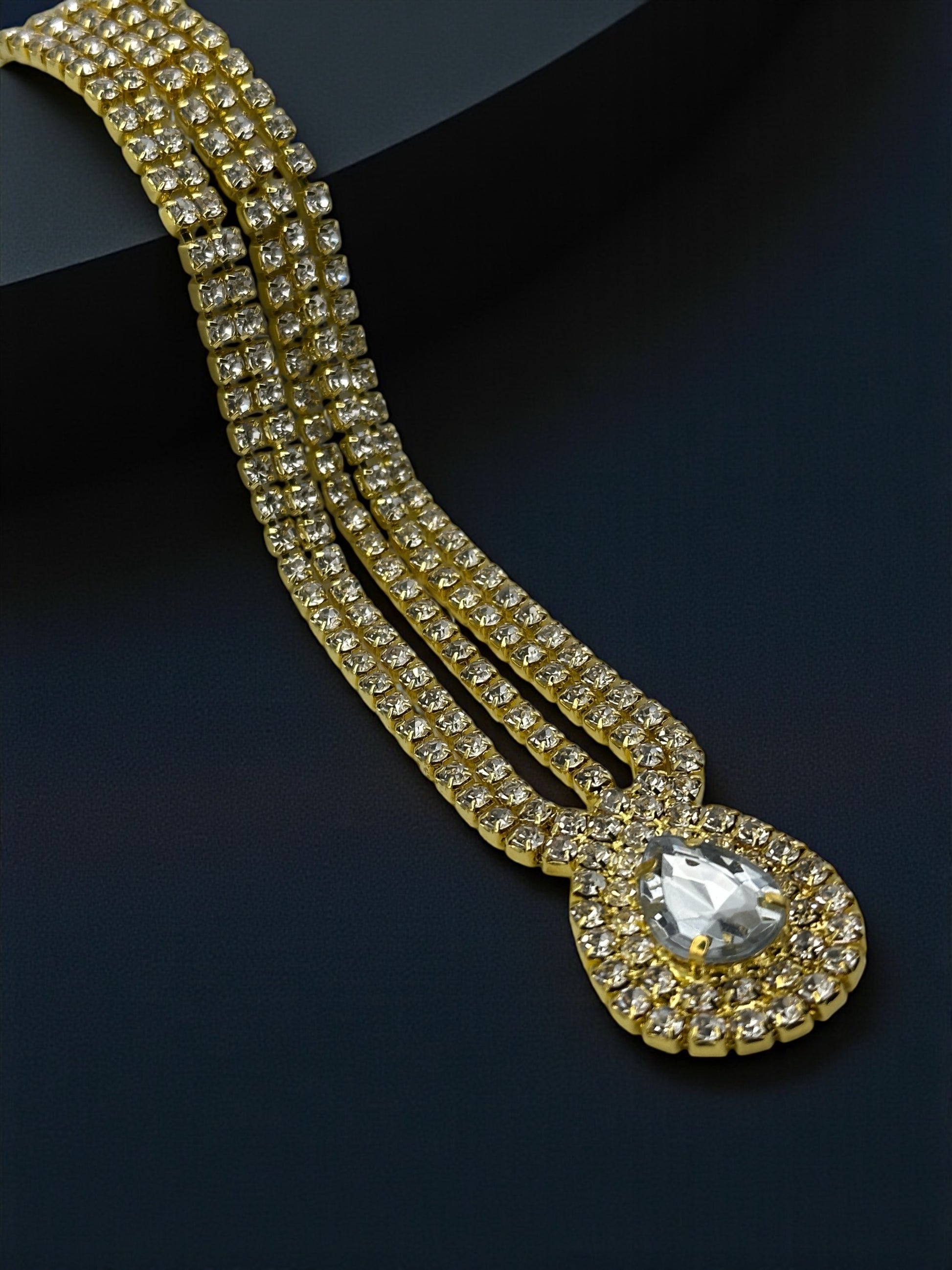 Glamorous Teardrop Crystal Forehead Headpiece – Multi-Strand Bridal Hair Jewellery in Gold & Silver - Fatisha Boutique #