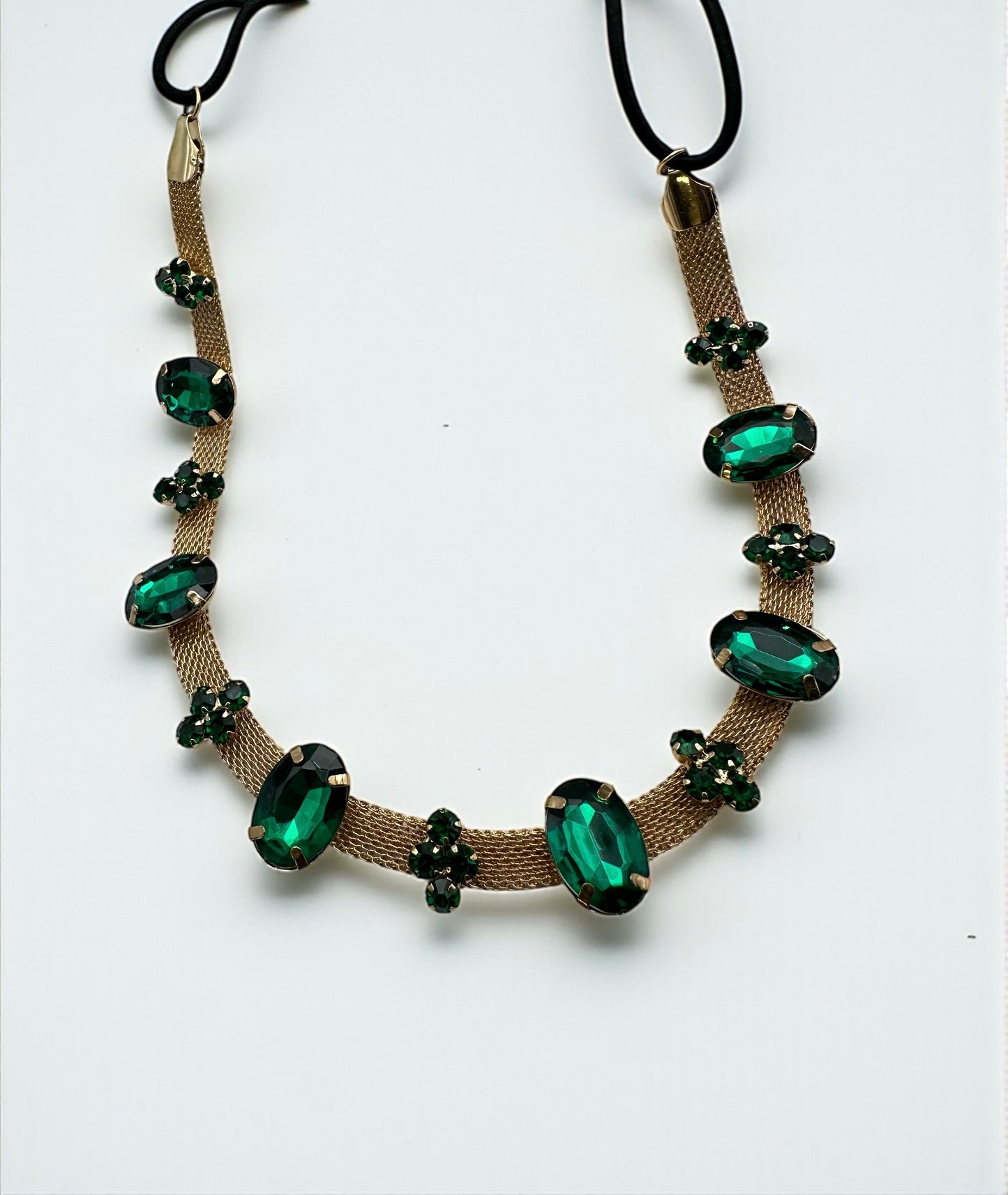 Emerald Green Crystal Gemstone Headband – Elegant Gold Mesh Hair Accessory - Fatisha Boutique #