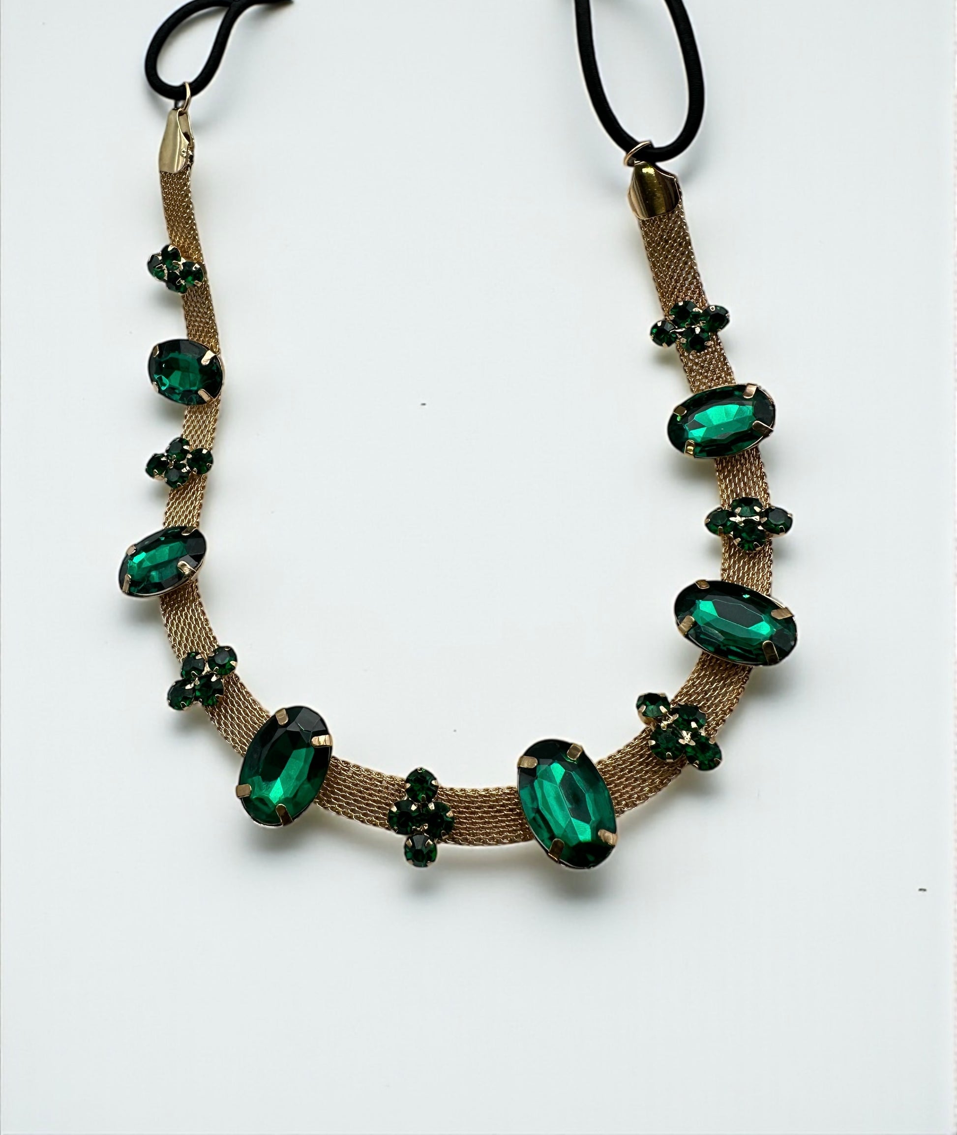 Emerald Green Crystal Gemstone Headband – Elegant Gold Mesh Hair Accessory - Fatisha Boutique #