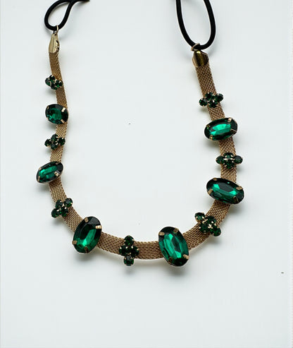 Emerald Green Crystal Gemstone Headband – Elegant Gold Mesh Hair Accessory - Fatisha Boutique #