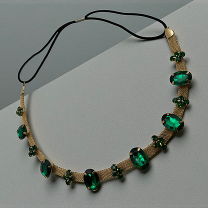 Emerald Green Crystal Gemstone Headband – Elegant Gold Mesh Hair Accessory - Fatisha Boutique #