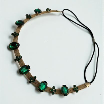 Emerald Green Crystal Gemstone Headband – Elegant Gold Mesh Hair Accessory - Fatisha Boutique #