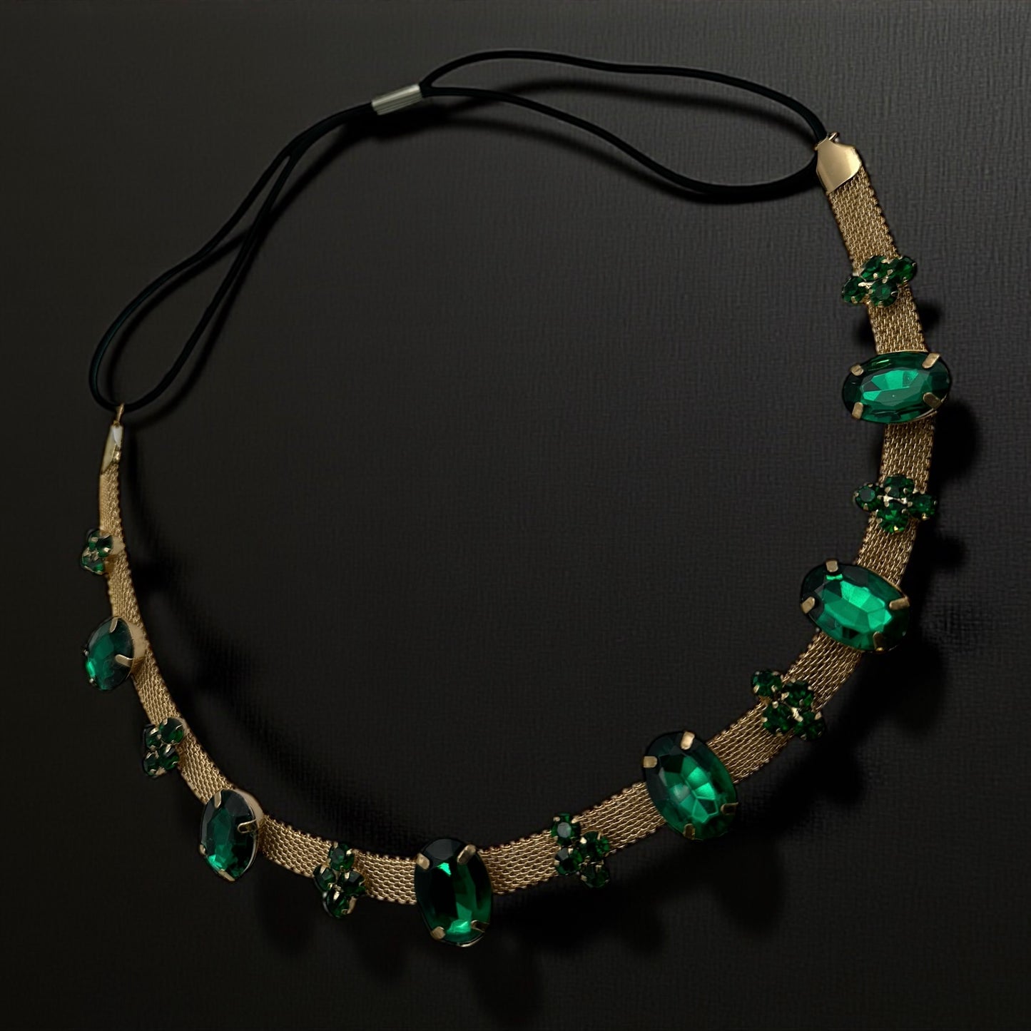 Emerald Green Crystal Gemstone Headband – Elegant Gold Mesh Hair Accessory - Fatisha Boutique #
