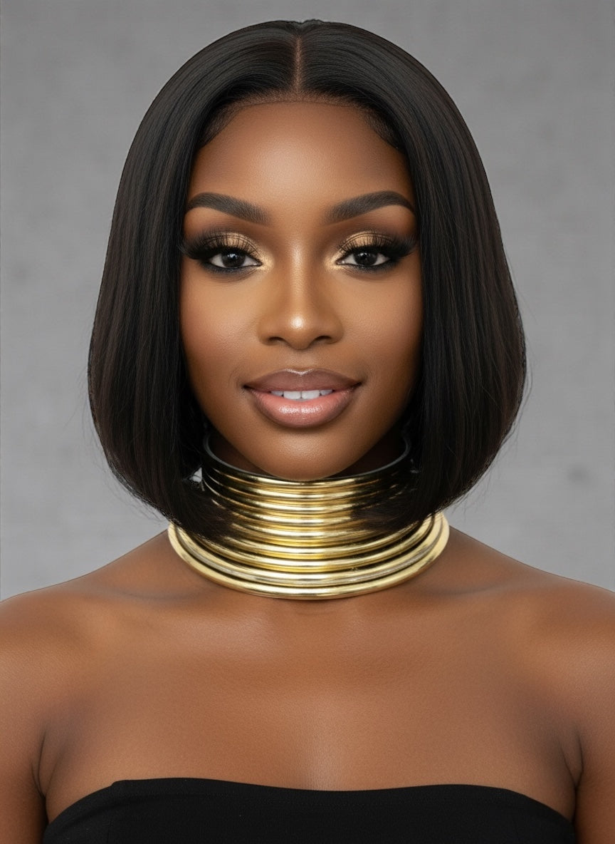 Ndebele Faux Leather Collar Choker Necklace & Cuff Set – African Statement Jewellery (Gold, Silver, Black) - Fatisha Boutique #