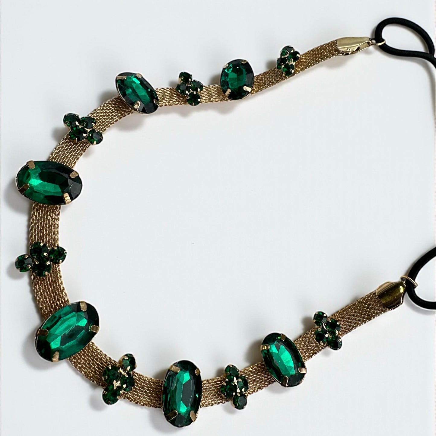 Emerald Green Crystal Gemstone Headband – Elegant Gold Mesh Hair Accessory - Fatisha Boutique #