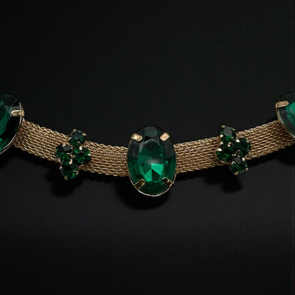 Emerald Green Crystal Gemstone Headband – Elegant Gold Mesh Hair Accessory - Fatisha Boutique #