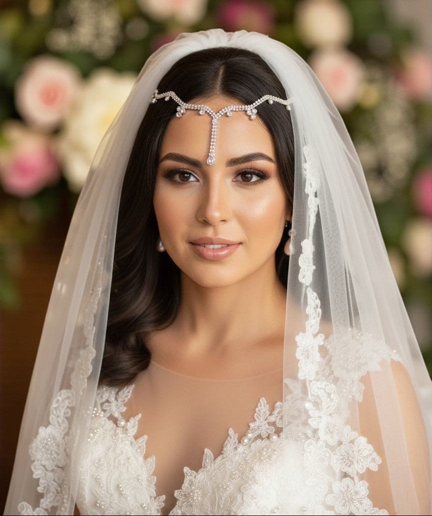 Bridal Teardrop Rhinestone Forehead Headpiece – Gold & Silver Crystal Hair Jewellery - Fatisha Boutique #