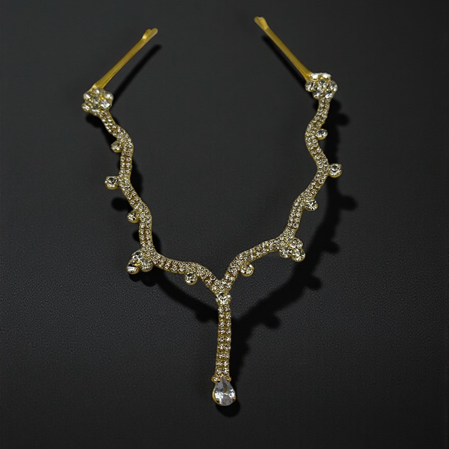 Bridal Teardrop Rhinestone Forehead Headpiece – Gold & Silver Crystal Hair Jewellery - Fatisha Boutique #