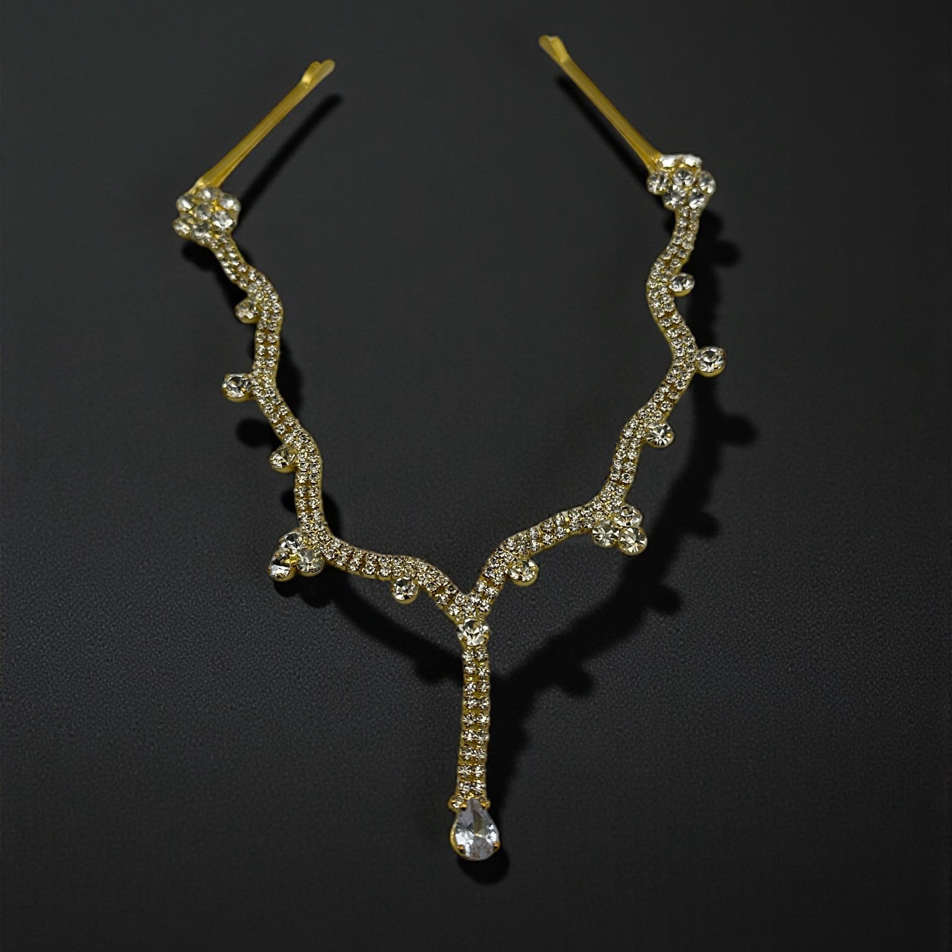 Bridal Teardrop Rhinestone Forehead Headpiece – Gold & Silver Crystal Hair Jewellery - Fatisha Boutique #