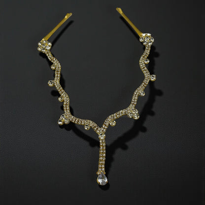 Bridal Teardrop Rhinestone Forehead Headpiece – Gold & Silver Crystal Hair Jewellery - Fatisha Boutique #