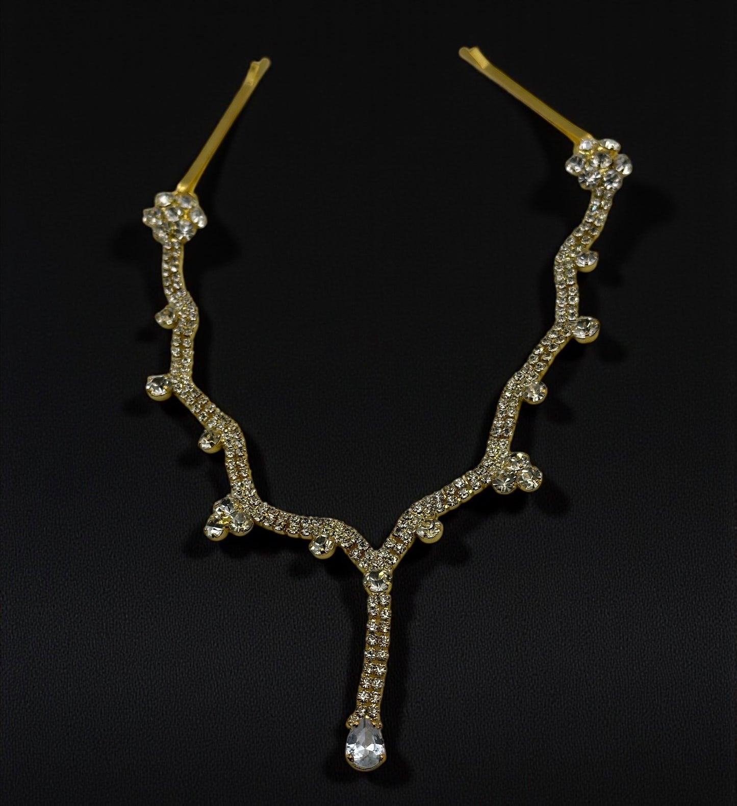 Bridal Teardrop Rhinestone Forehead Headpiece – Gold & Silver Crystal Hair Jewellery - Fatisha Boutique #