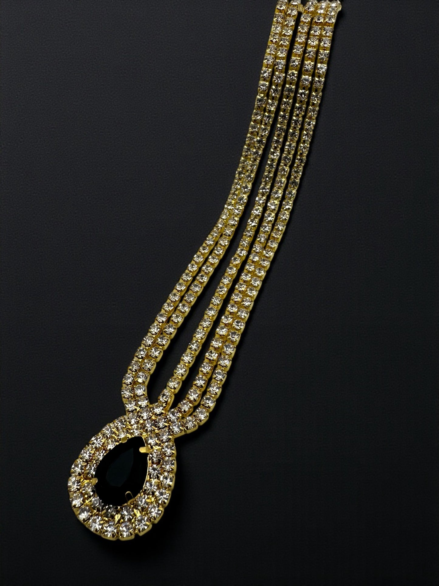 Luxury Black Crystal Teardrop Headpiece – Triple Row Rhinestone Bridal Forehead Jewellery (Gold & Silver) - Fatisha Boutique #