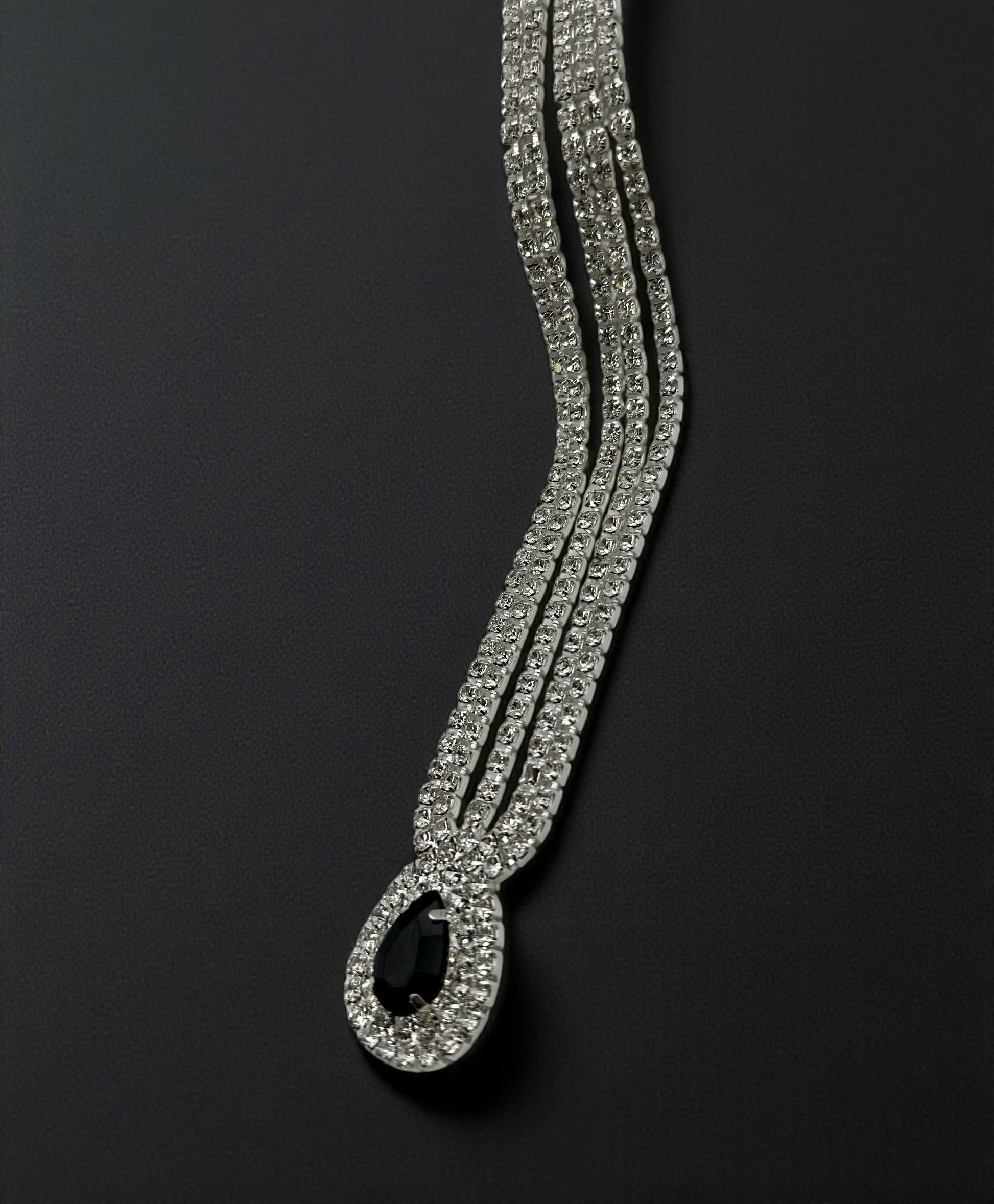 Luxury Black Crystal Teardrop Headpiece – Triple Row Rhinestone Bridal Forehead Jewellery (Gold & Silver) - Fatisha Boutique #