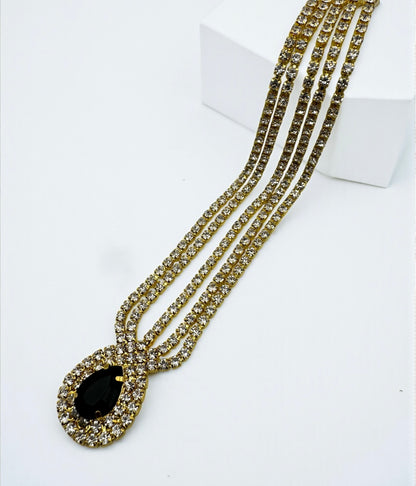 Luxury Black Crystal Teardrop Headpiece – Triple Row Rhinestone Bridal Forehead Jewellery (Gold & Silver) - Fatisha Boutique #