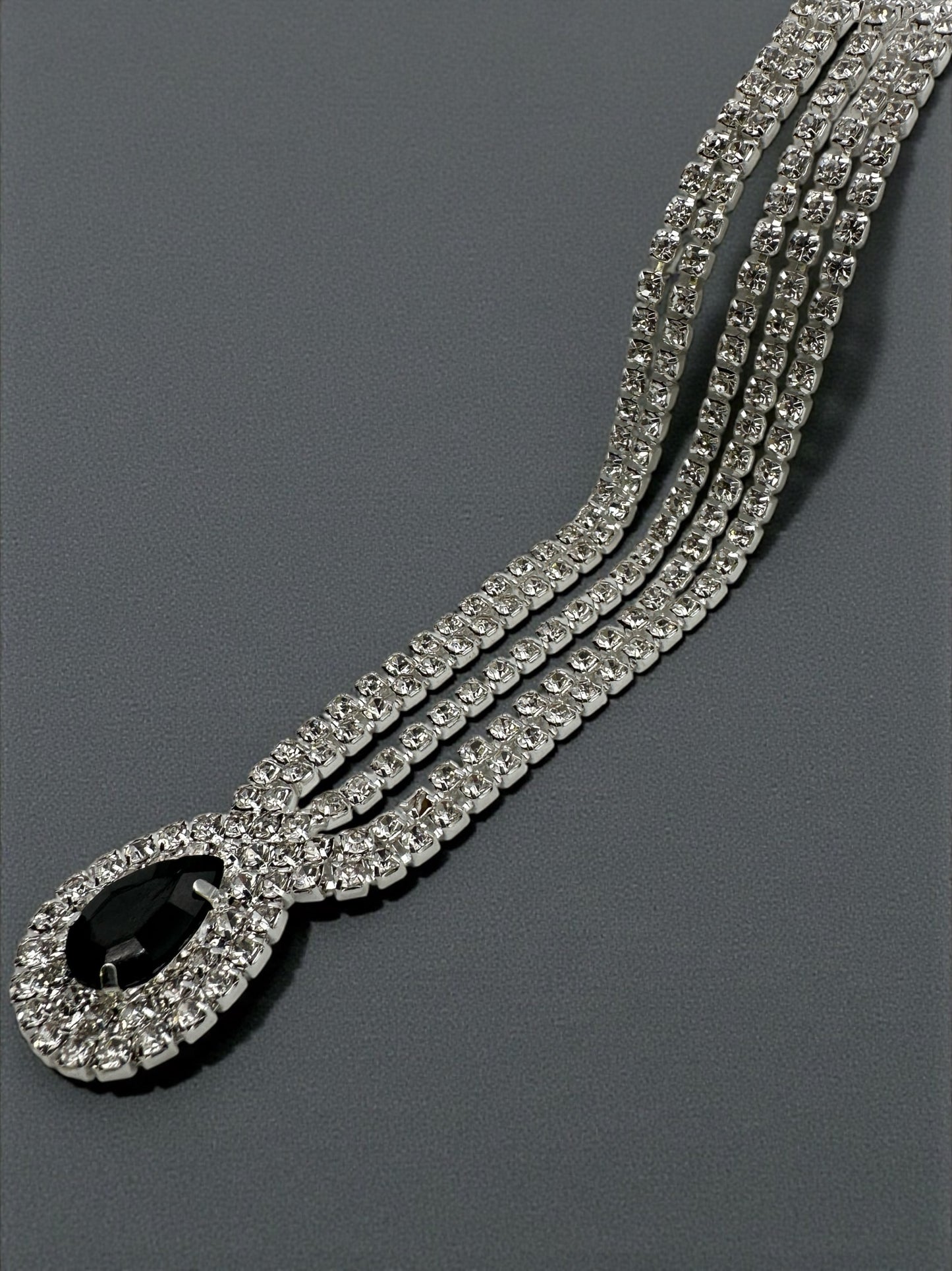 Luxury Black Crystal Teardrop Headpiece – Triple Row Rhinestone Bridal Forehead Jewellery (Gold & Silver) - Fatisha Boutique #