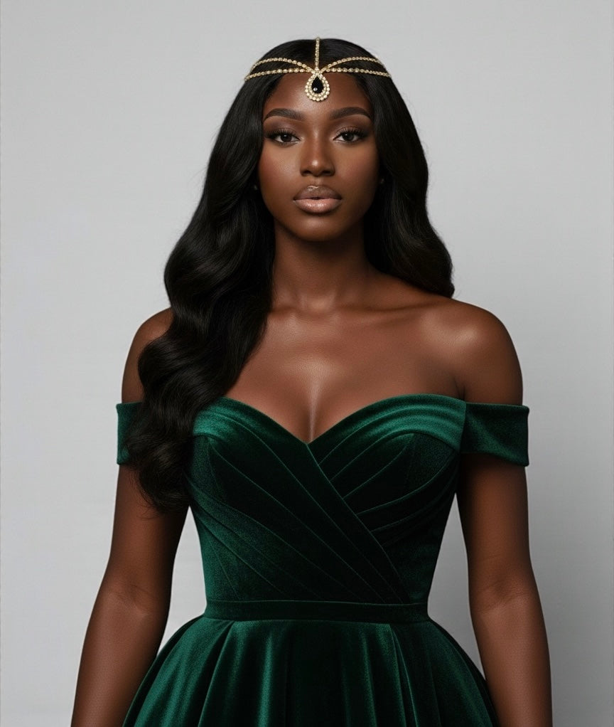 Luxury Black Crystal Teardrop Headpiece – Triple Row Rhinestone Bridal Forehead Jewellery (Gold & Silver) - Fatisha Boutique #