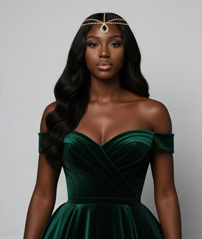 Luxury Black Crystal Teardrop Headpiece – Triple Row Rhinestone Bridal Forehead Jewellery (Gold & Silver) - Fatisha Boutique #