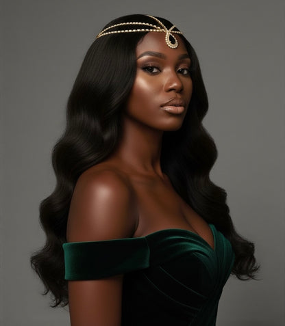 Luxury Black Crystal Teardrop Headpiece – Triple Row Rhinestone Bridal Forehead Jewellery (Gold & Silver) - Fatisha Boutique #